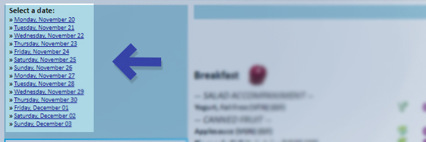 Online Menu Date Selection