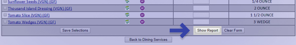 Online Menu Show Report Button