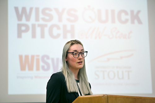Cambria Sinclair won second place in the quick pitch competition for her research on sustainable fabrics.