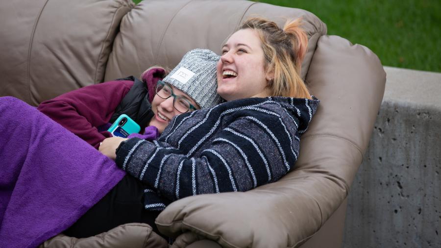 Sorority members at Homecoming Couch-a-thon