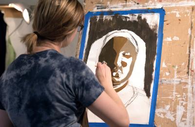 UW-Stout students in a Painting studio.