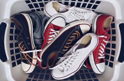 Basket of sneakers.